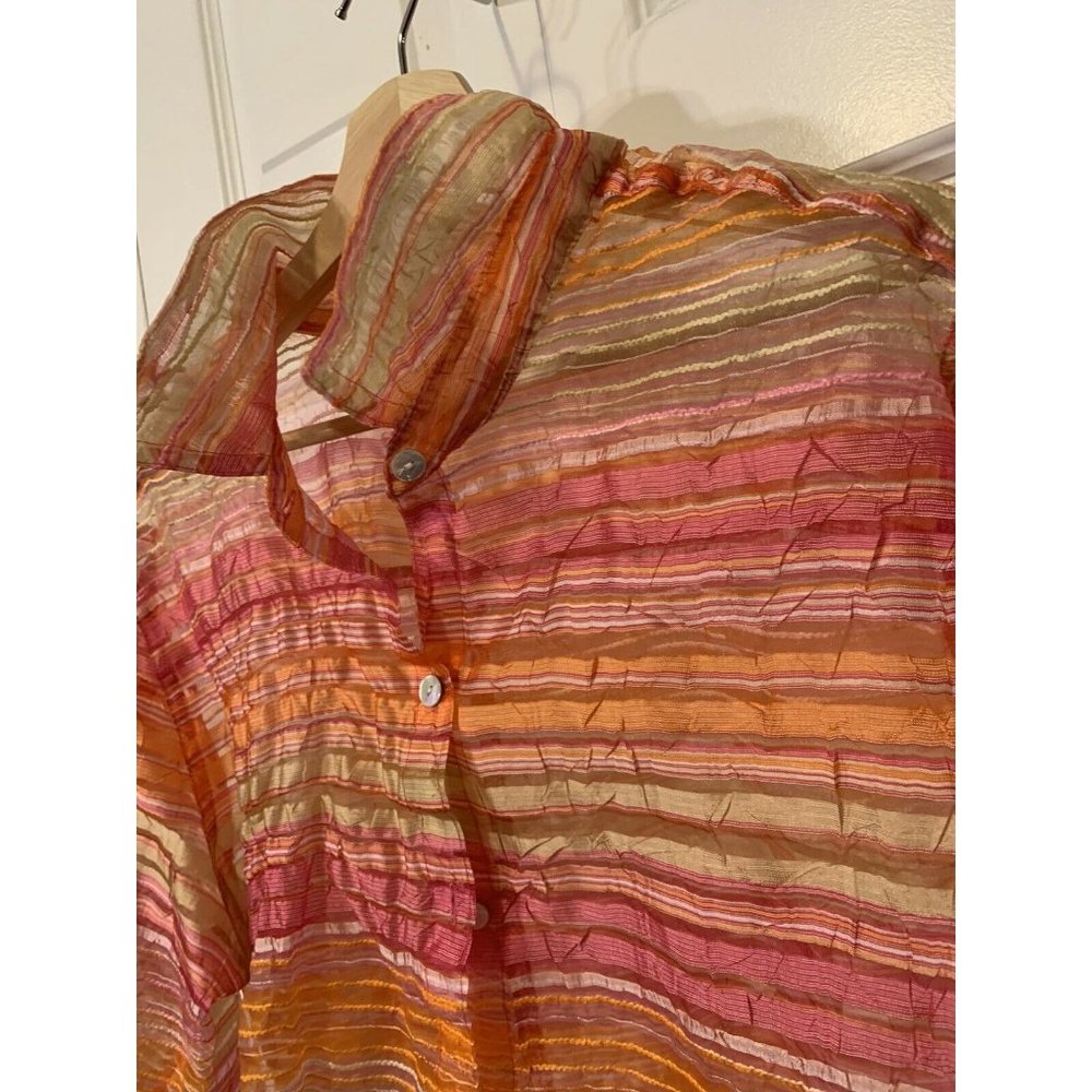 Valerie Stevens Separates Woman Striped Sheer Jacket‎ Top Women Sz XL Orange
